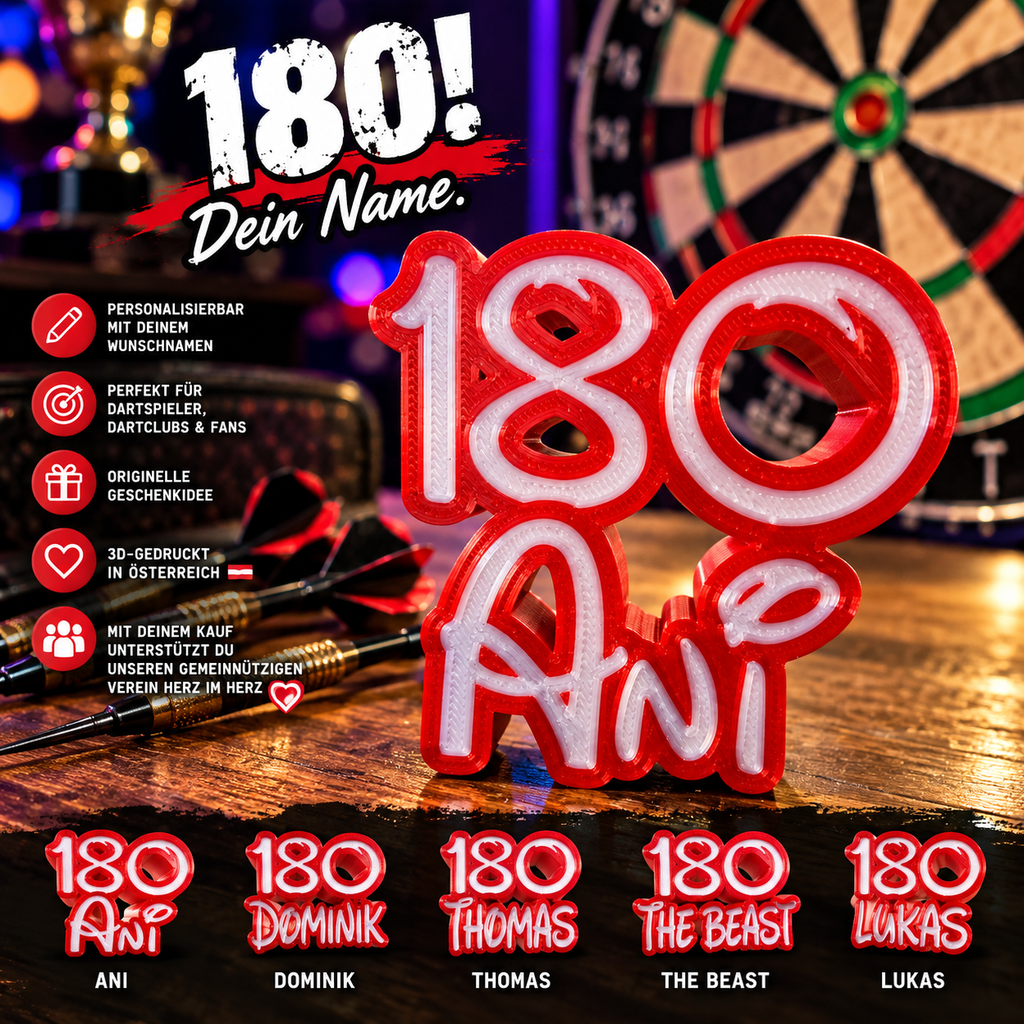 180 – Dein Name | Personalisierter Dart-Aufsteller