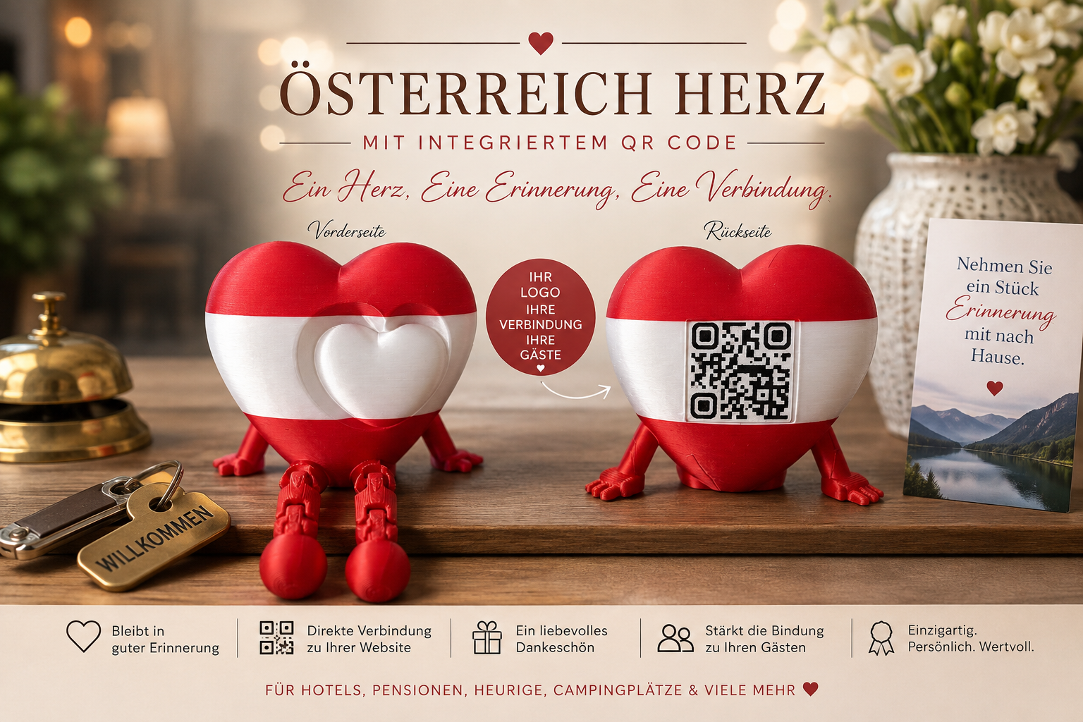 ❤️🤍❤️ Austria Heart with QR Code for HOTELS